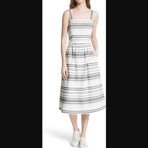JOIE Cabeza Striped Cotton Midi Stripe Sundress Pockets Tie Back Retail $348.00 - Picture 1 of 16